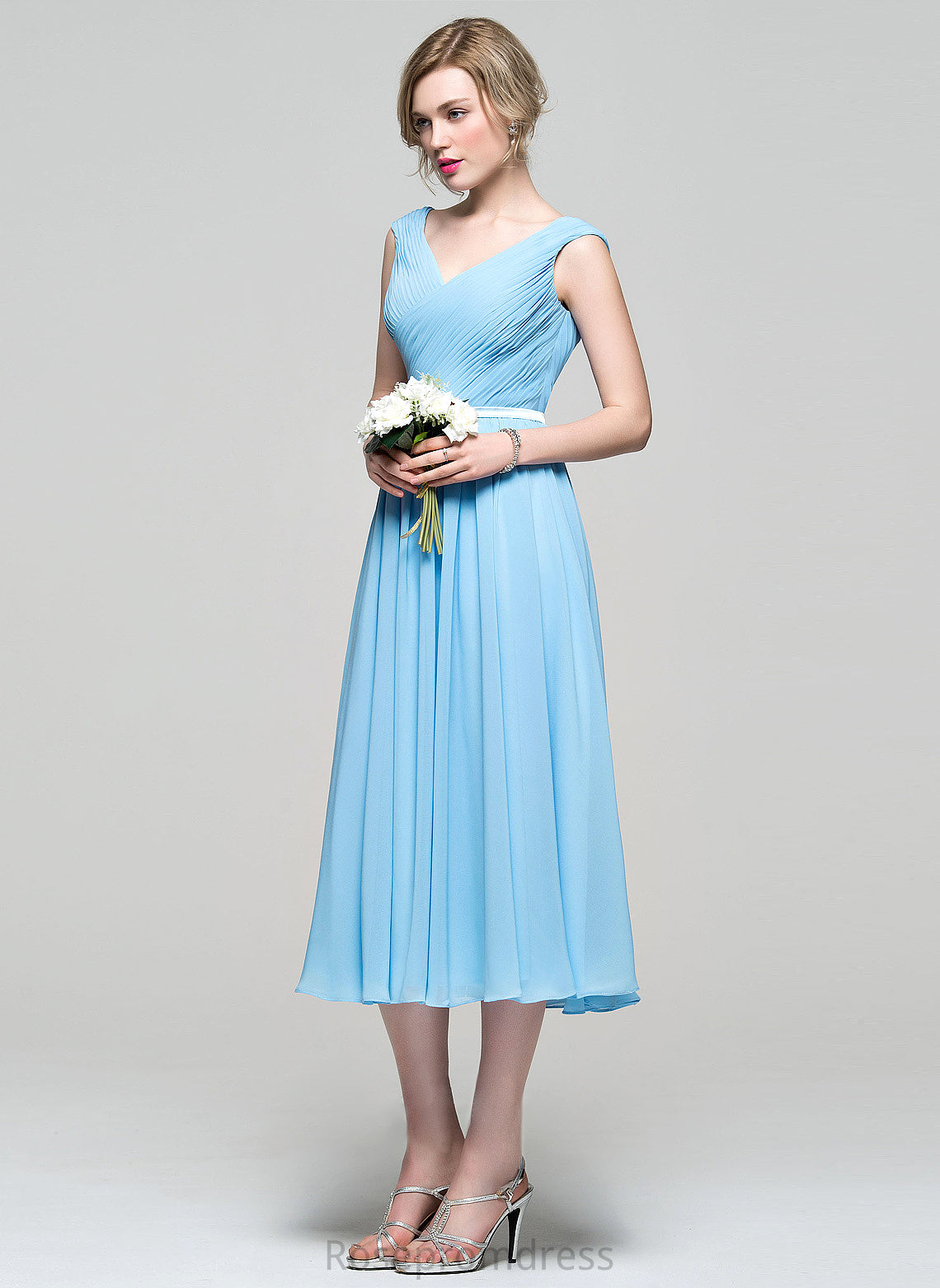 Silhouette Fabric Length Straps&Sleeves Tea-Length A-line Charmeuse Neckline V-Neck Zara Bridesmaid Dresses