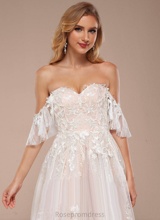 Dress Sequins Scarlett Court Wedding Ball-Gown/Princess Sweetheart Wedding Dresses Train Ruffle Off-the-Shoulder Tulle With Lace