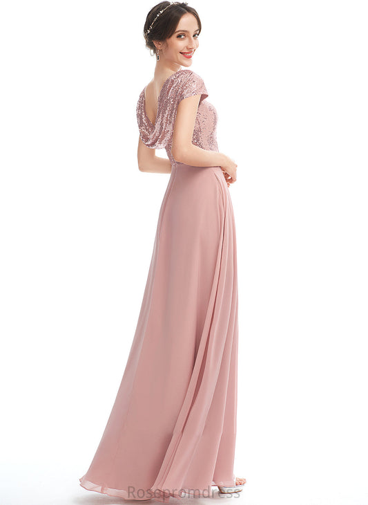 Floor-Length Silhouette Length Fabric Embellishment ScoopNeck Sequins Neckline A-Line SplitFront Chloe A-Line/Princess Bridesmaid Dresses