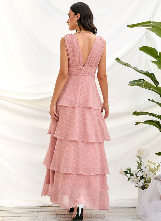 Fabric A-Line Straps Ankle-Length V-neck Silhouette Length Neckline Lucia Sleeveless A-Line/Princess Natural Waist Bridesmaid Dresses