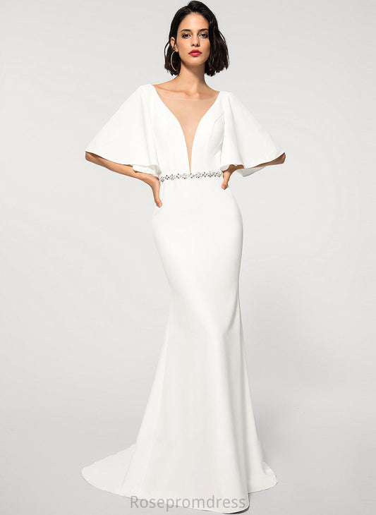 Daphne Beading Stretch Dress Wedding With Crepe Trumpet/Mermaid Wedding Dresses Sweep V-neck Train