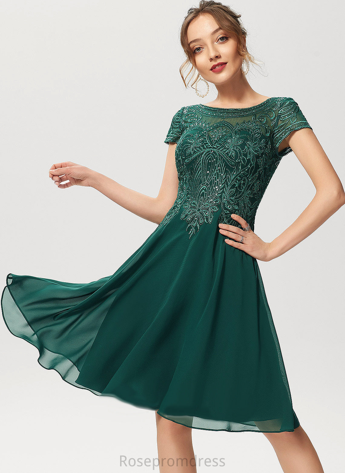 A-Line Scoop Neckline Silhouette Fabric Length Embellishment Knee-Length Sequins Marcie V-Neck Sleeveless Bridesmaid Dresses