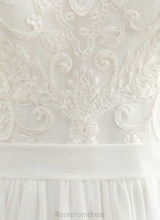 Chiffon Dress Scoop With Lace Neck Wedding Wedding Dresses Knee-Length Fernanda A-Line Sequins