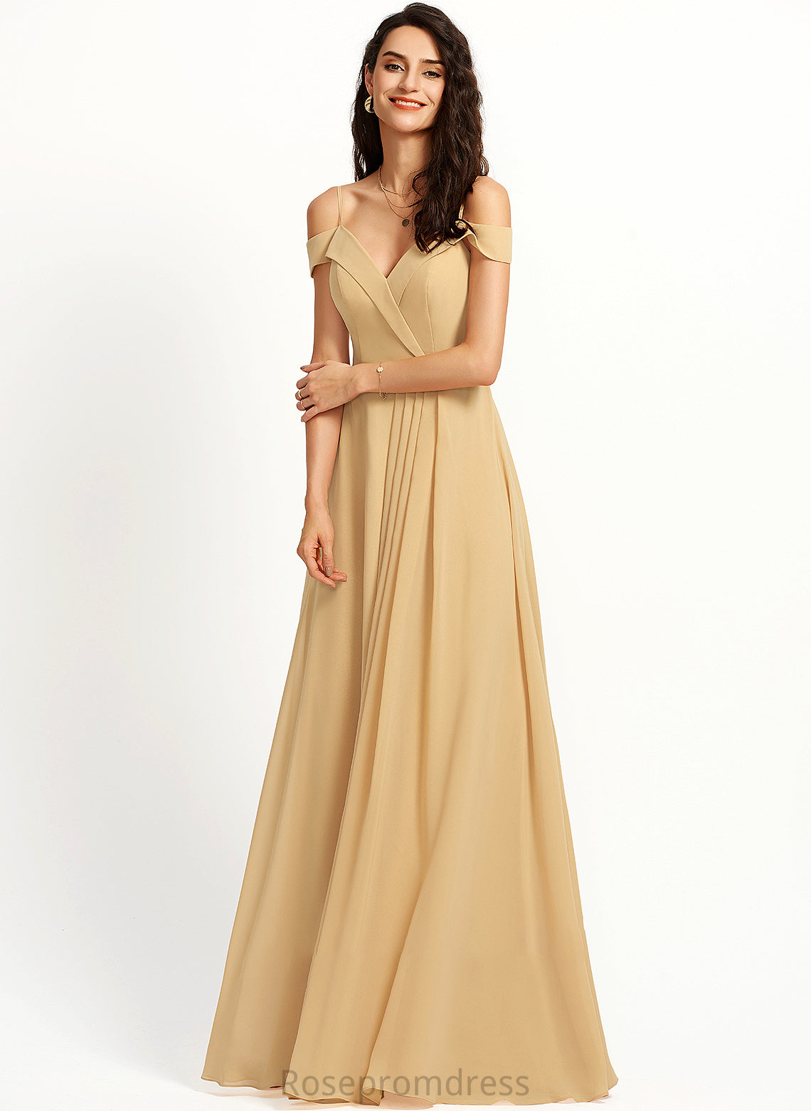 V-neck A-Line Length Neckline Silhouette Floor-Length Straps Fabric Kayley Bridesmaid Dresses