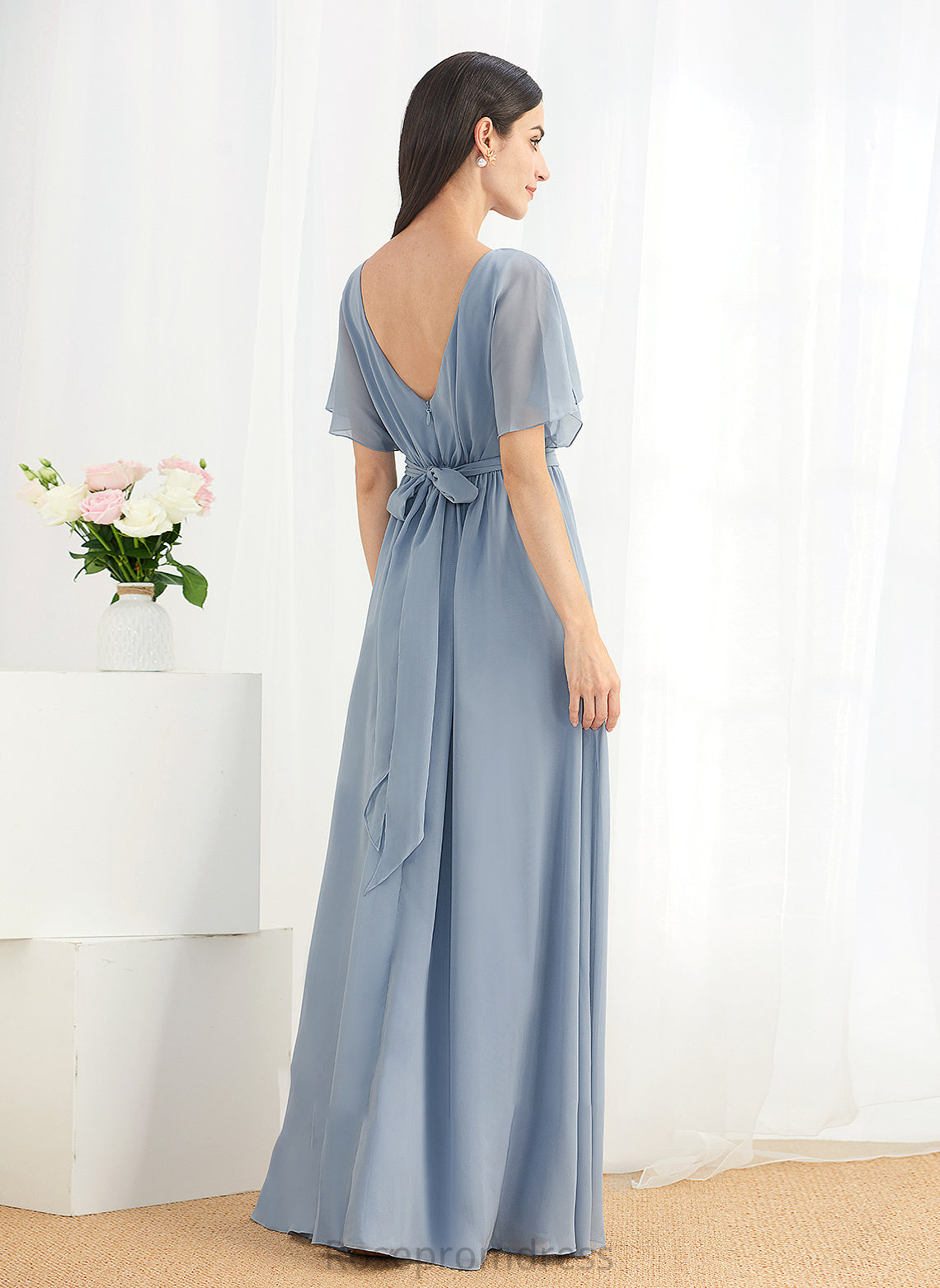 Ruffle Fabric Length SplitFront Floor-Length Straps A-Line Silhouette Embellishment Marianna Sleeveless Floor Length Bridesmaid Dresses