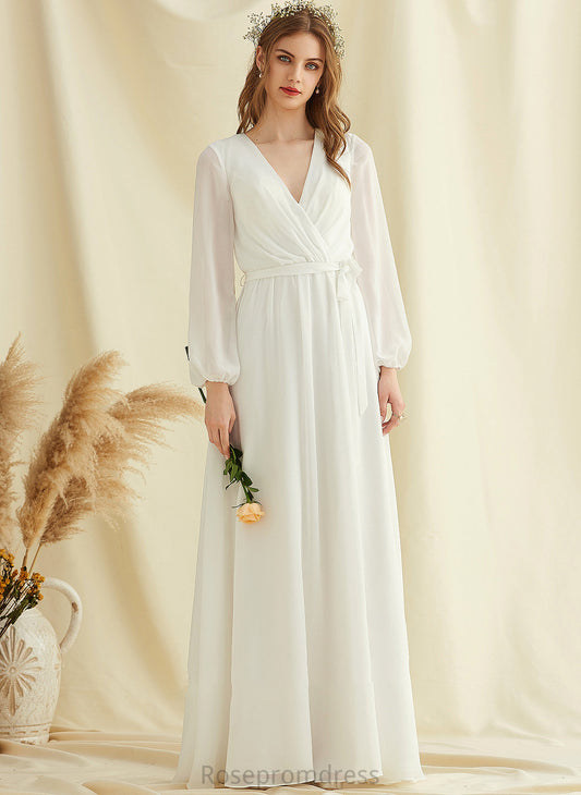 Chiffon Gracie Front Wedding Dresses V-neck A-Line Floor-Length Dress With Split Wedding
