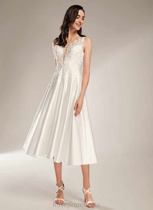 Milagros V-neck Wedding Dresses Pockets With A-Line Dress Tea-Length Wedding