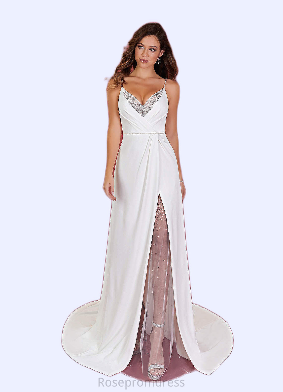 Frances Mermaid Sequins Stretch Crepe Chapel Train Dress SRSP0020112