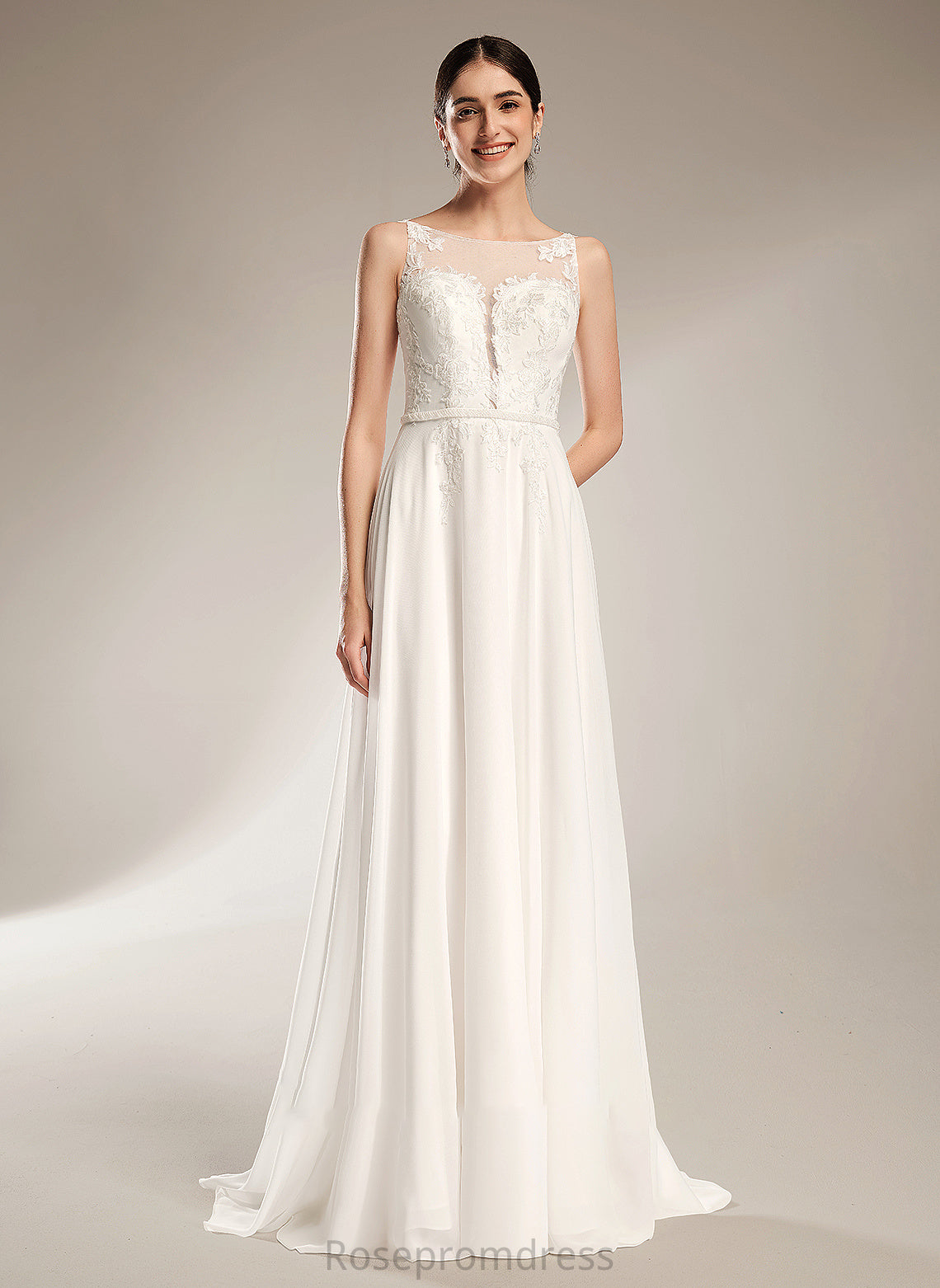Ashley A-Line Lace Train Sequins Dress Sweep Wedding Illusion Wedding Dresses With