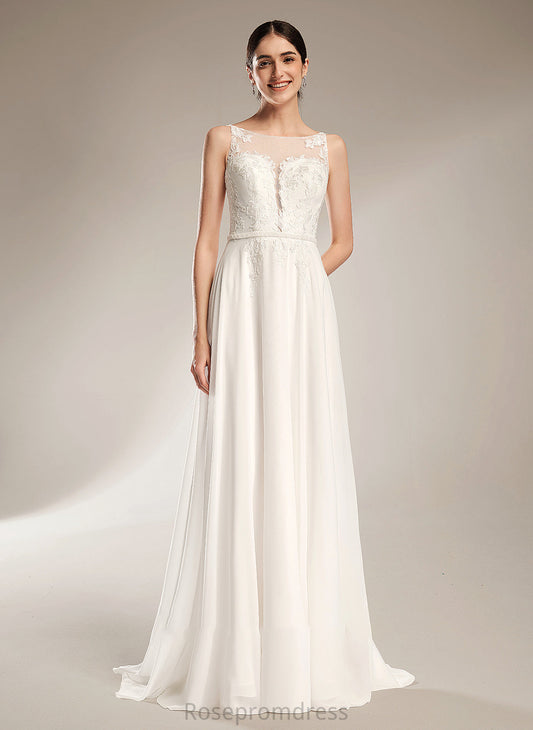 Ashley A-Line Lace Train Sequins Dress Sweep Wedding Illusion Wedding Dresses With
