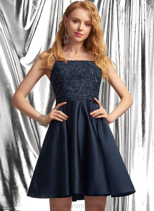 Neckline Satin Sequins Square Short/Mini A-Line Juliette Lace With Prom Dresses