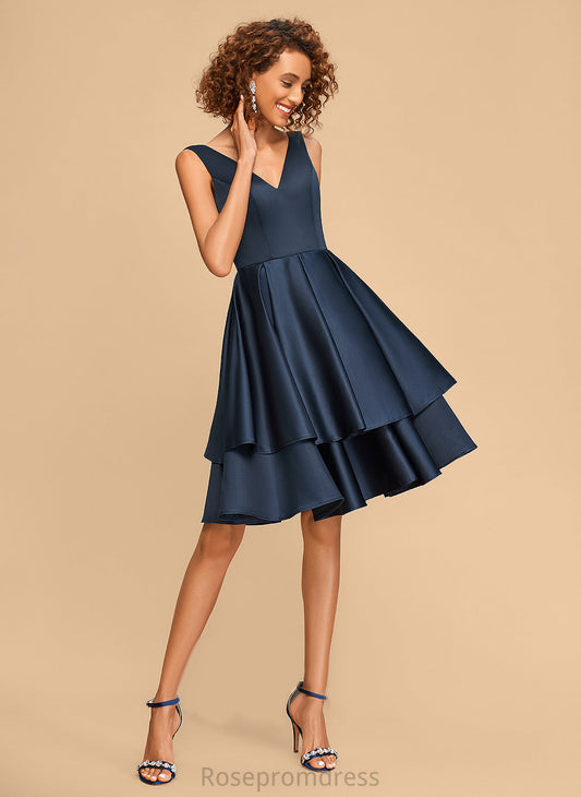Homecoming Rachel Knee-Length V-neck Homecoming Dresses A-Line Satin Dress