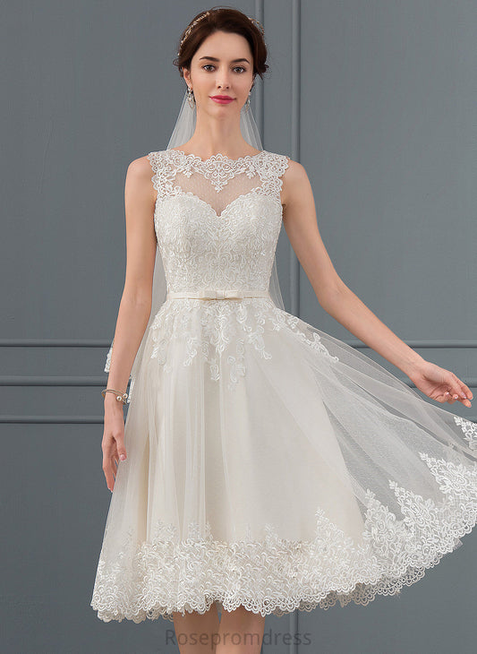 Dress Illusion Bow(s) Wedding Dresses With A-Line Wedding Knee-Length Tulle Delaney