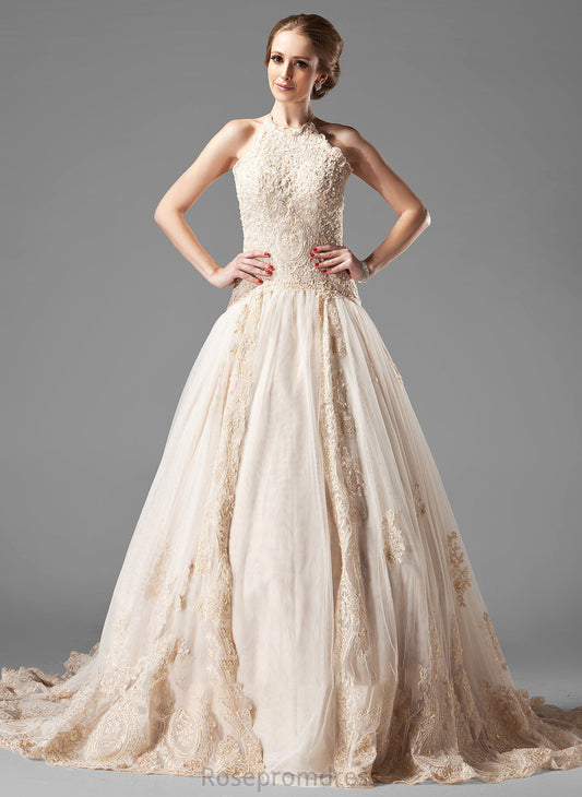 Chapel Beading Dress Wedding Wedding Dresses Train Lace Kasey With Tulle Ball-Gown/Princess Halter