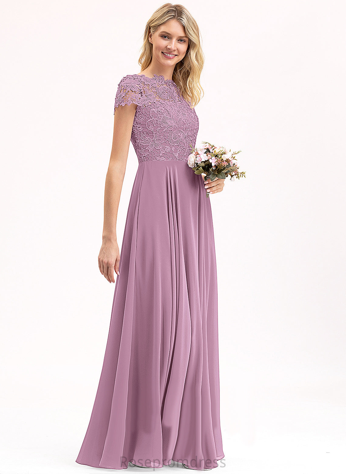 Length Floor-Length Fabric Straps&Sleeves Scoop Lace Silhouette A-Line Neckline Princess Bridesmaid Dresses