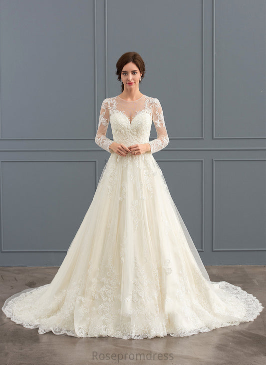 Kamila Illusion Tulle Dress Ball-Gown/Princess Train Wedding Lace Court Wedding Dresses