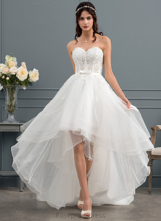 Beading Yasmine Lace Satin Tulle Wedding Asymmetrical With Wedding Dresses Sequins Sweetheart Bow(s) A-Line Dress
