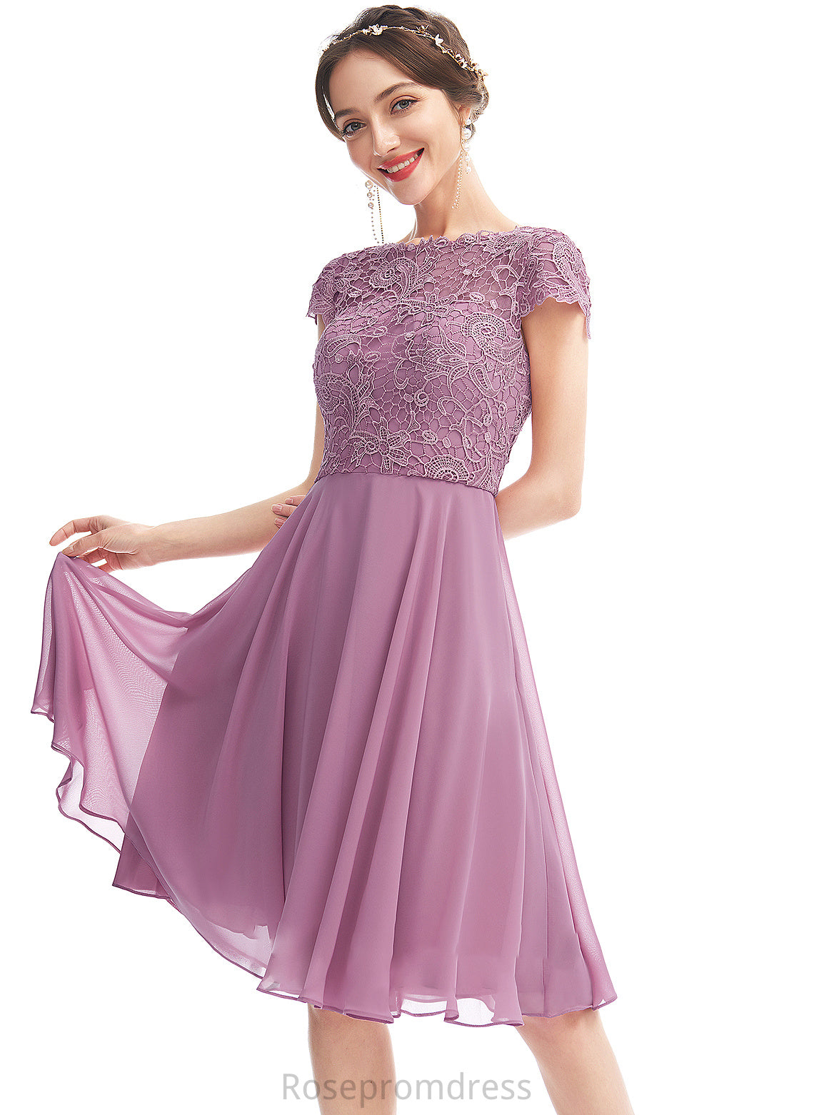 Straps Fabric Lace A-Line Length ScoopNeck Knee-Length Silhouette Neckline Alexis Natural Waist One Shoulder Bridesmaid Dresses