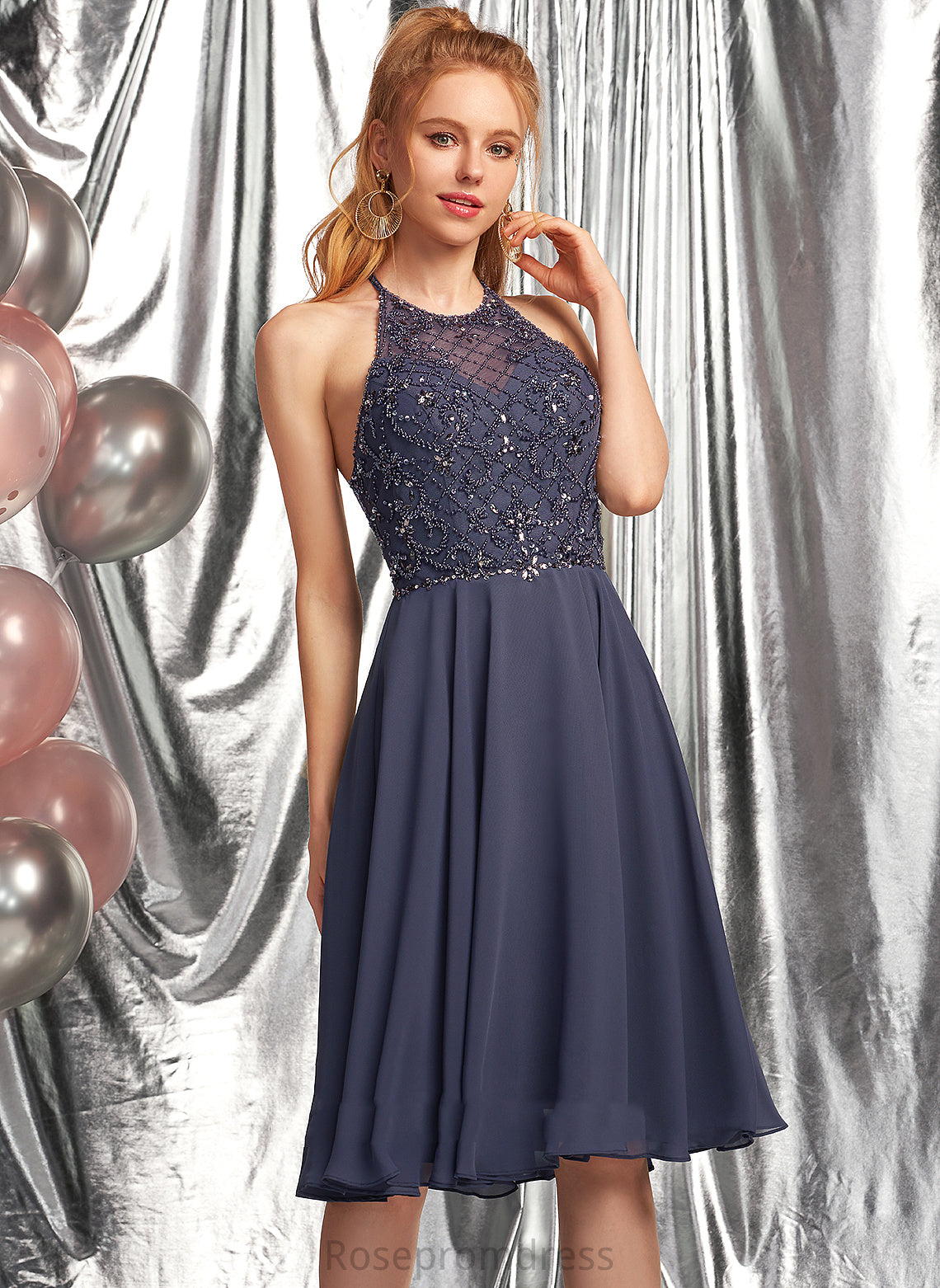 Homecoming Chiffon Knee-Length With Beading Sequins Scoop Homecoming Dresses Gladys Neck A-Line Dress