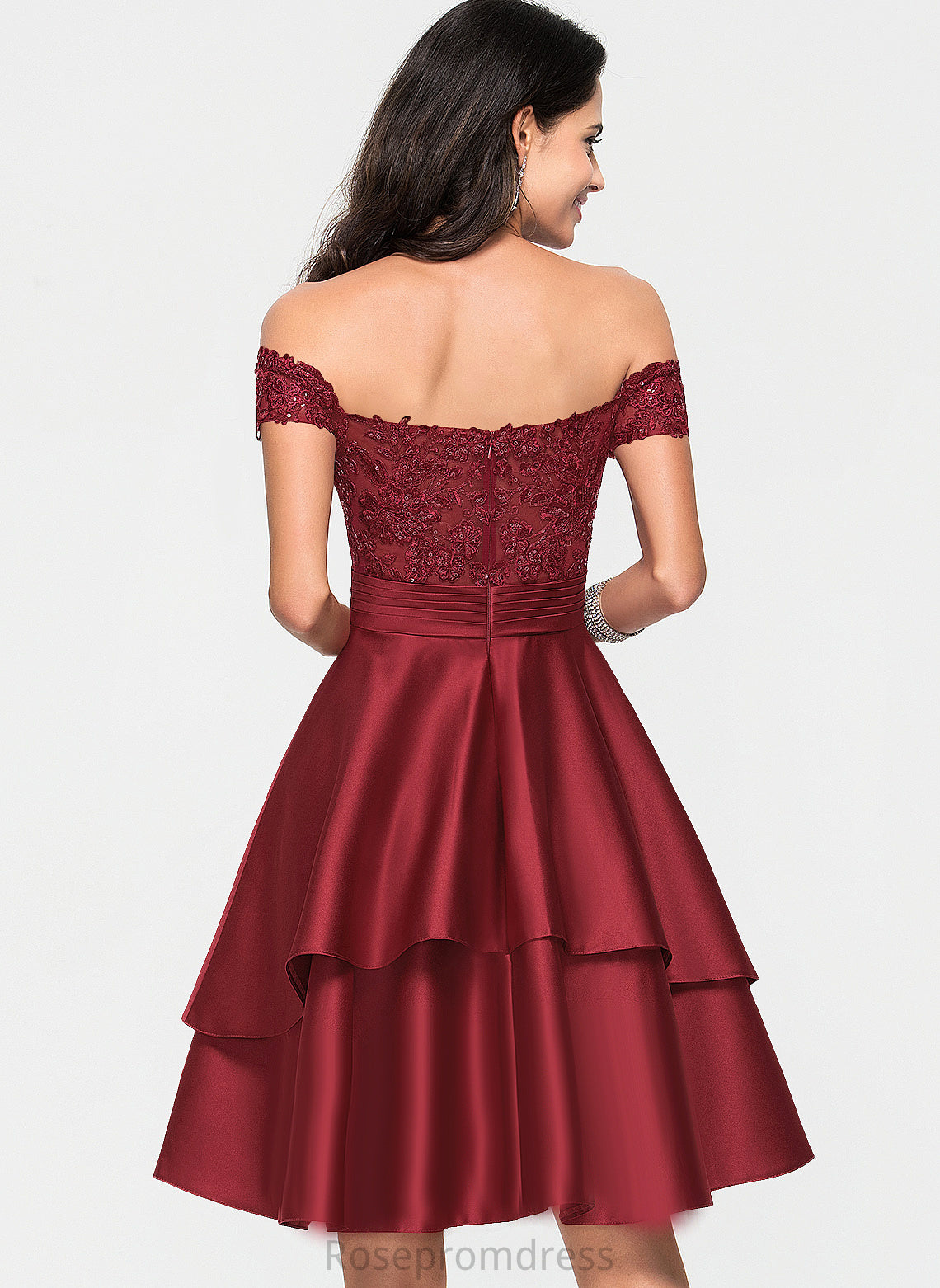 Sequins A-Line Knee-Length Dress Salma With Off-the-Shoulder Cocktail Cocktail Dresses Satin Lace