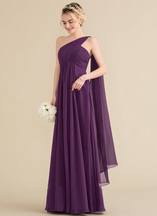 Ruffle Neckline Length Silhouette One-Shoulder A-Line Embellishment Floor-Length Fabric Aurora Sleeveless Empire Waist Bridesmaid Dresses