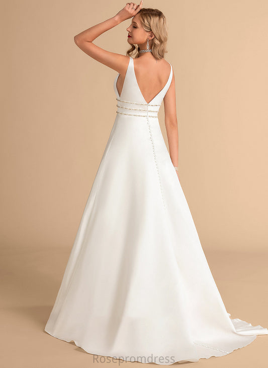 Beading Wedding Dresses Dress Satin Train Wedding With Kamari Sweep Ball-Gown/Princess V-neck