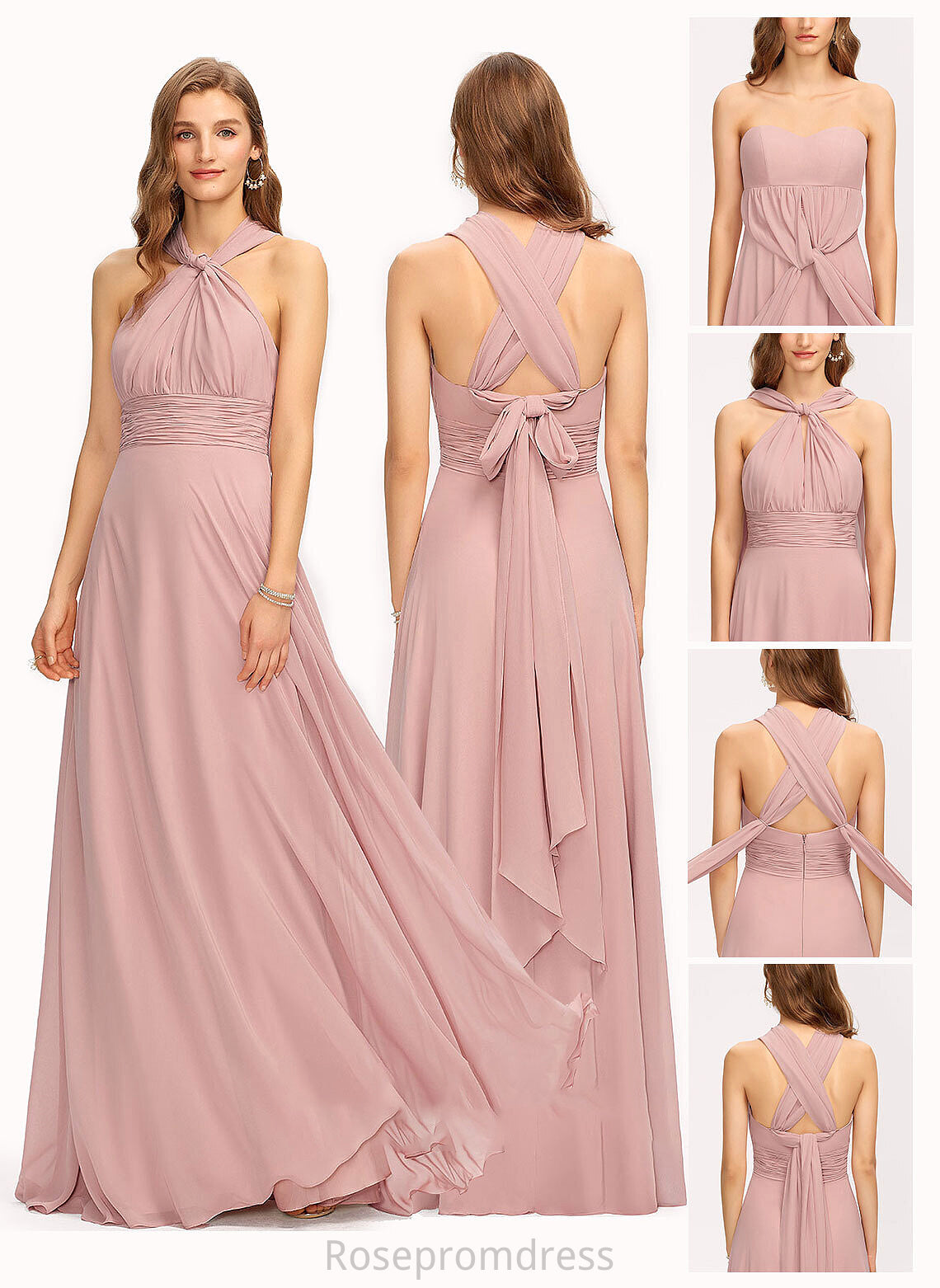 Floor-Length Fabric V-neck Halter Neckline Embellishment Silhouette Length One-Shoulder A-Line Ruffle Ariel Bridesmaid Dresses