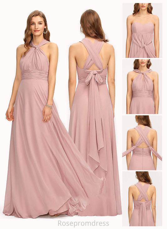 Floor-Length Fabric V-neck Halter Neckline Embellishment Silhouette Length One-Shoulder A-Line Ruffle Ariel Bridesmaid Dresses