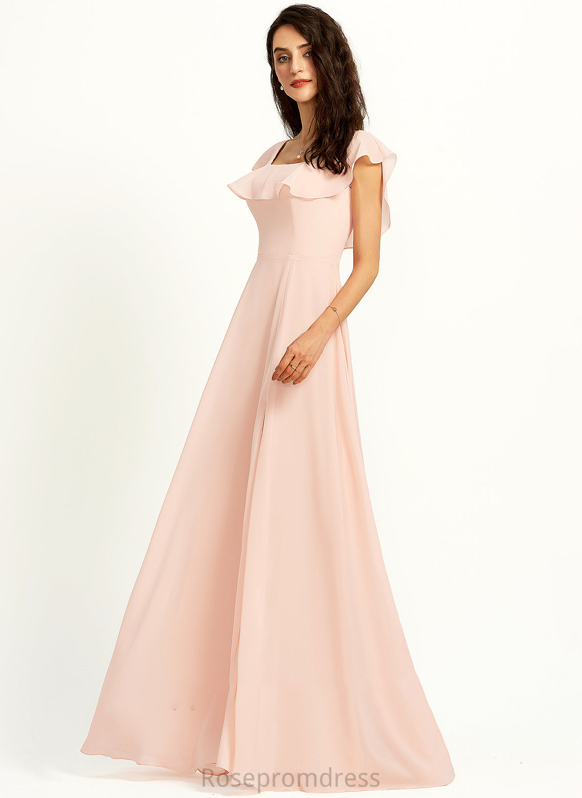 Floor-Length Neckline SplitFront SquareNeckline Silhouette Embellishment A-Line Length Fabric Mariam Sleeveless A-Line/Princess Bridesmaid Dresses