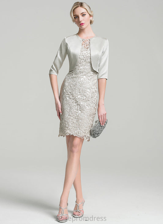 Knee-Length Lace Naomi the Mother of the Bride Dresses of Scoop Neck Mother Sheath/Column Bride Dress