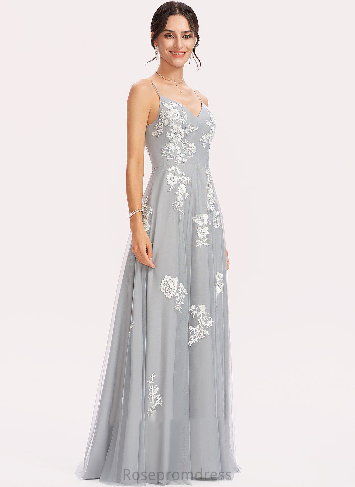 Silhouette Lace Length Embellishment Fabric Floor-Length A-Line Neckline V-neck Tatum Bridesmaid Dresses