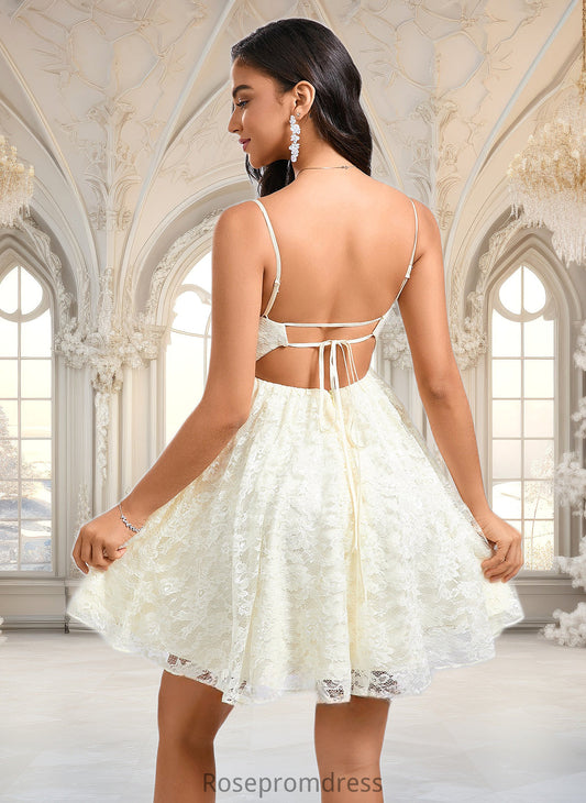 Madisyn A-line V-Neck Short Lace Homecoming Dress DSP0025708