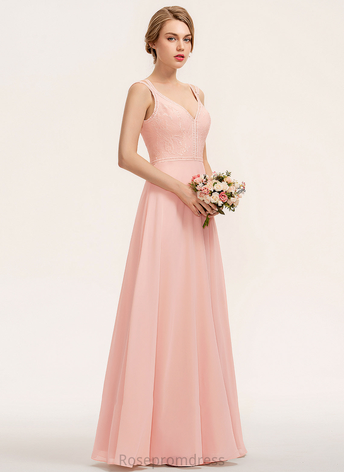 Silhouette V-neck Lace A-Line Straps Fabric Length Floor-Length Neckline Nadia Floor Length Sleeveless Bridesmaid Dresses