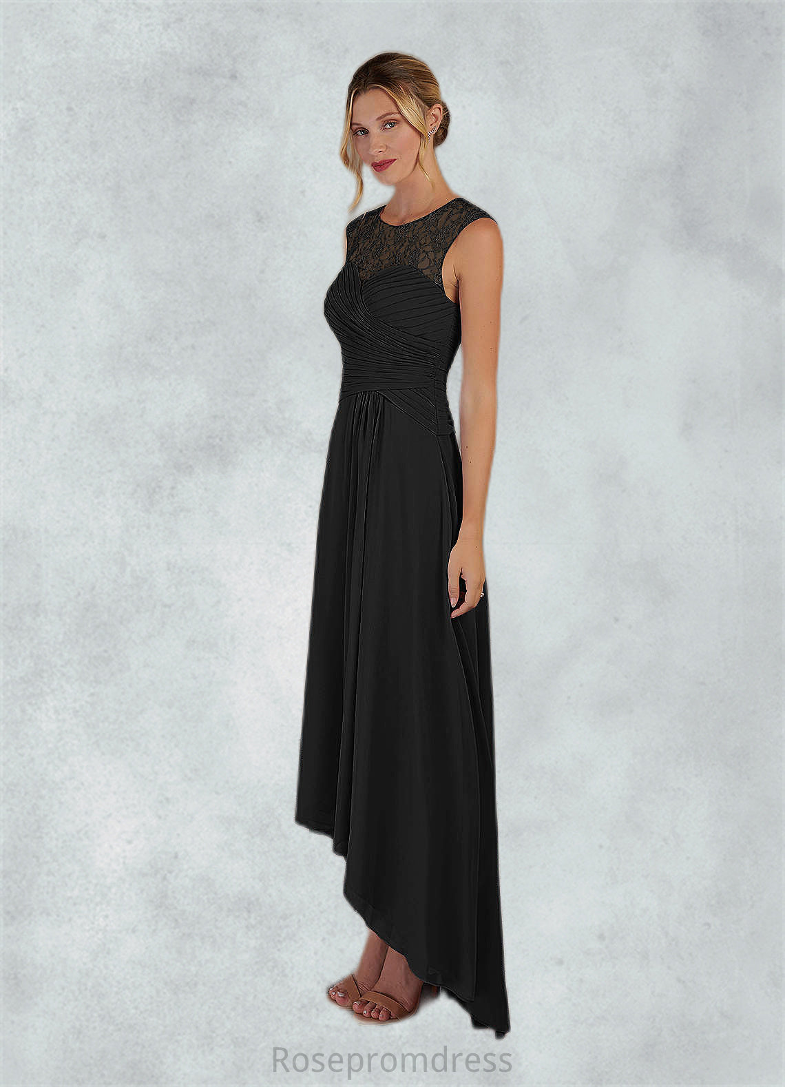 Adelaide A-Line Lace Chiffon Asymmetrical Dress SRSP0019845