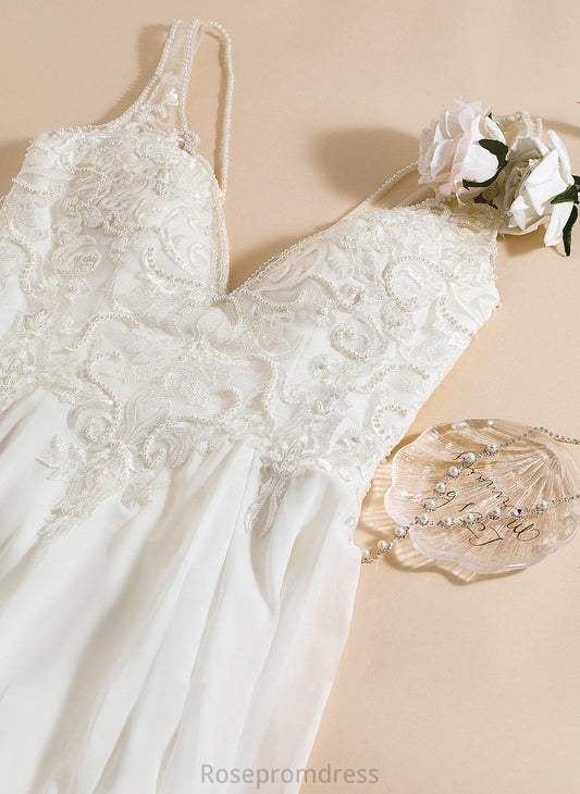 Sequins With Dress Train Sweep Split Wedding Dresses Front Beading A-Line Wedding V-neck Chiffon Cali