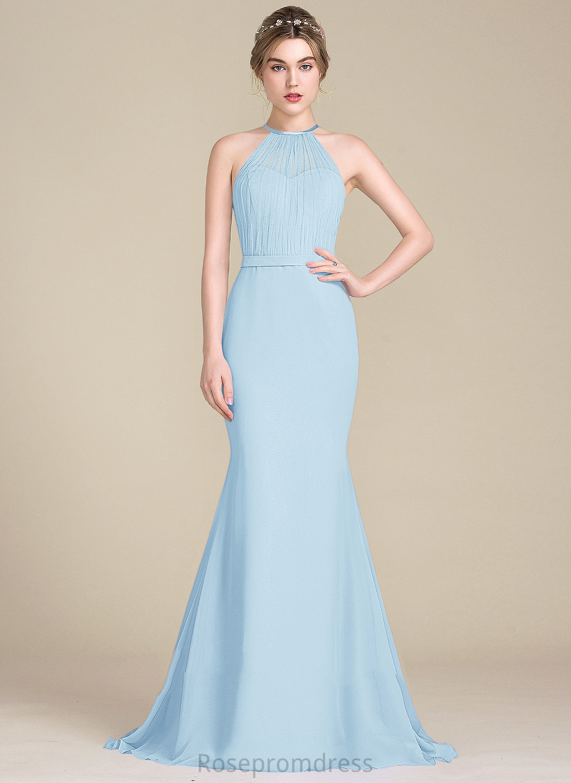 Embellishment Fabric Neckline Length Silhouette Trumpet/Mermaid Ruffle ScoopNeck SweepTrain Simone Tea Length Satin Bridesmaid Dresses