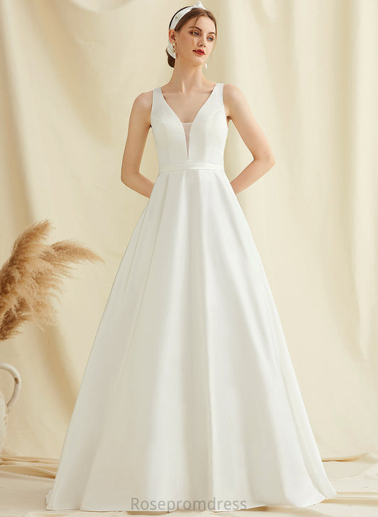Nicole With Lace Wedding Dresses Pockets Dress Train V-neck Satin Wedding Ball-Gown/Princess Sweep