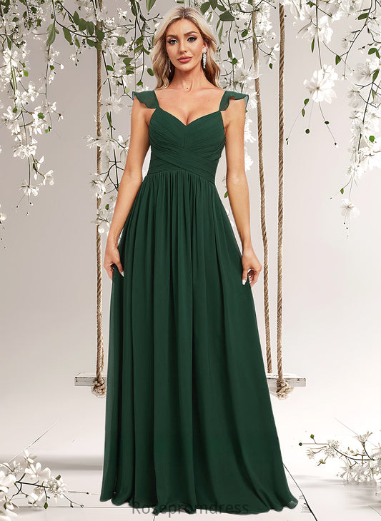 Coral A-line V-Neck Floor-Length Chiffon Bridesmaid Dress With Ruffle DSP0025811