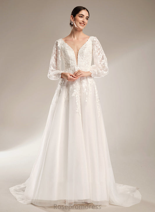 Eva With Sequins V-neck Chapel Wedding Train Wedding Dresses Dress Ball-Gown/Princess