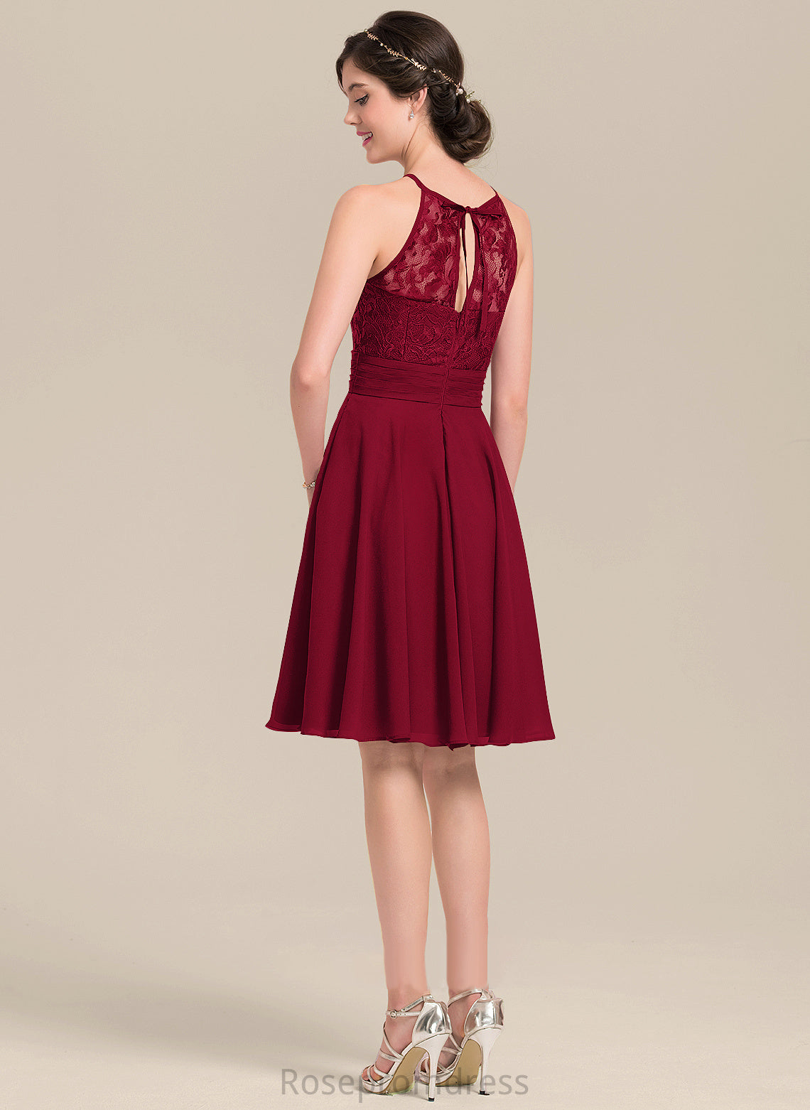 Embellishment Fabric Knee-Length Bow(s) ScoopNeck Silhouette A-Line Length Neckline Ruffle Talia A-Line/Princess Bridesmaid Dresses