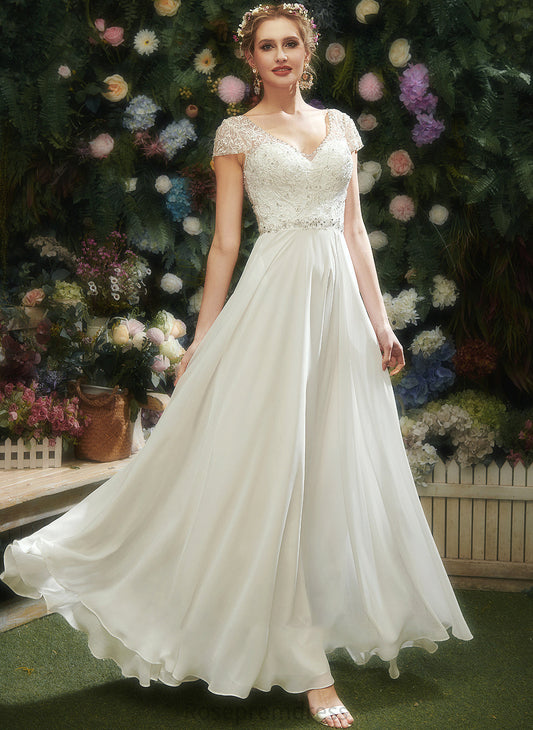 Beading Wedding Lace Dress Sequins Carina Wedding Dresses A-Line Floor-Length With V-neck