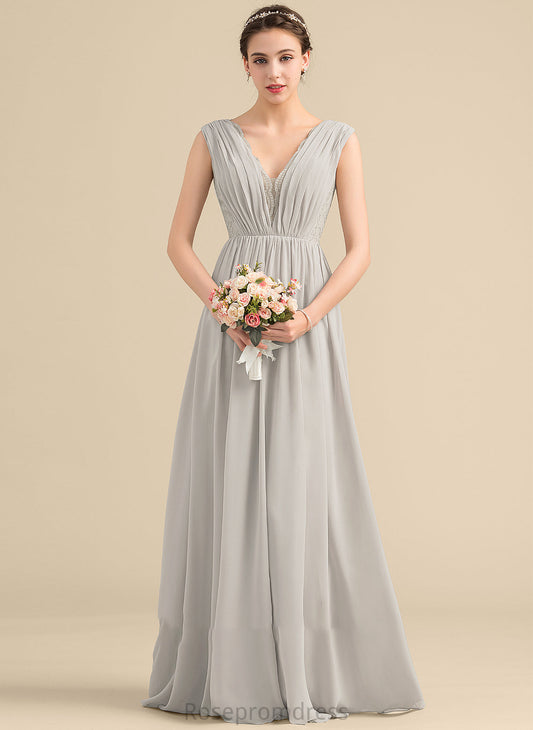 Silhouette A-Line Floor-Length V-neck Ruffle Length Fabric Neckline Embellishment Jacqueline Bridesmaid Dresses
