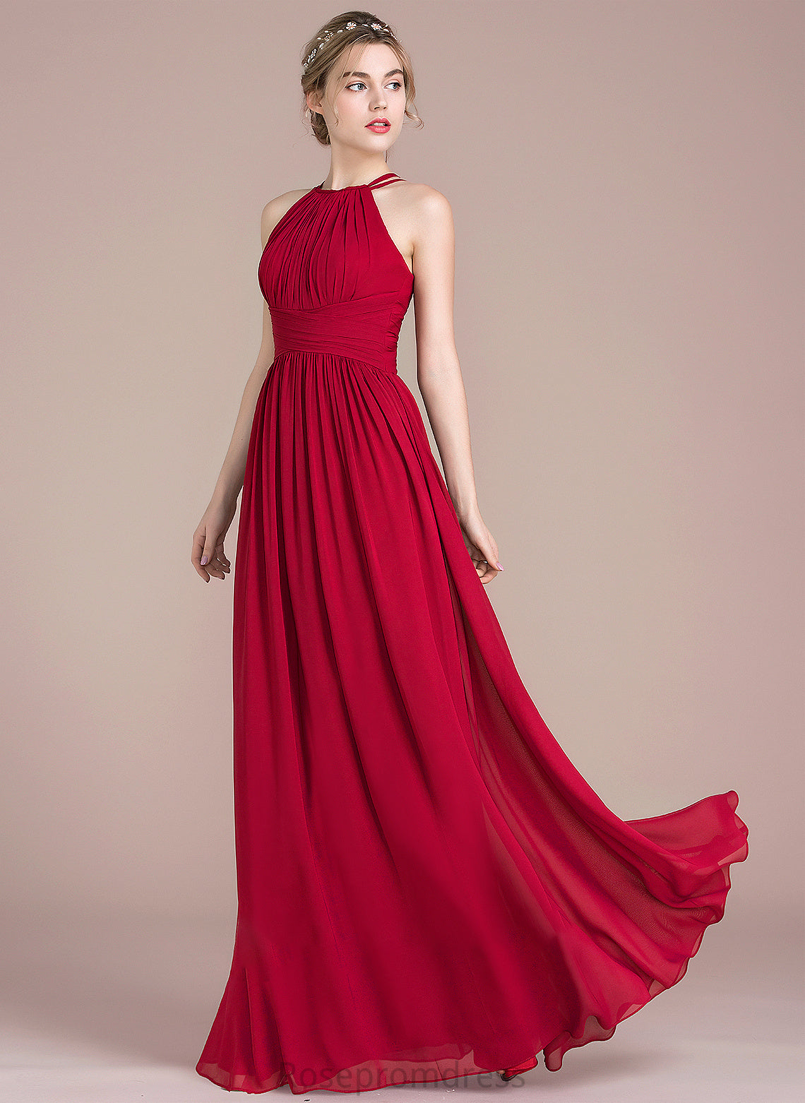 Length Ruffle Neckline Silhouette ScoopNeck A-Line Fabric Embellishment Floor-Length Adelyn Bridesmaid Dresses
