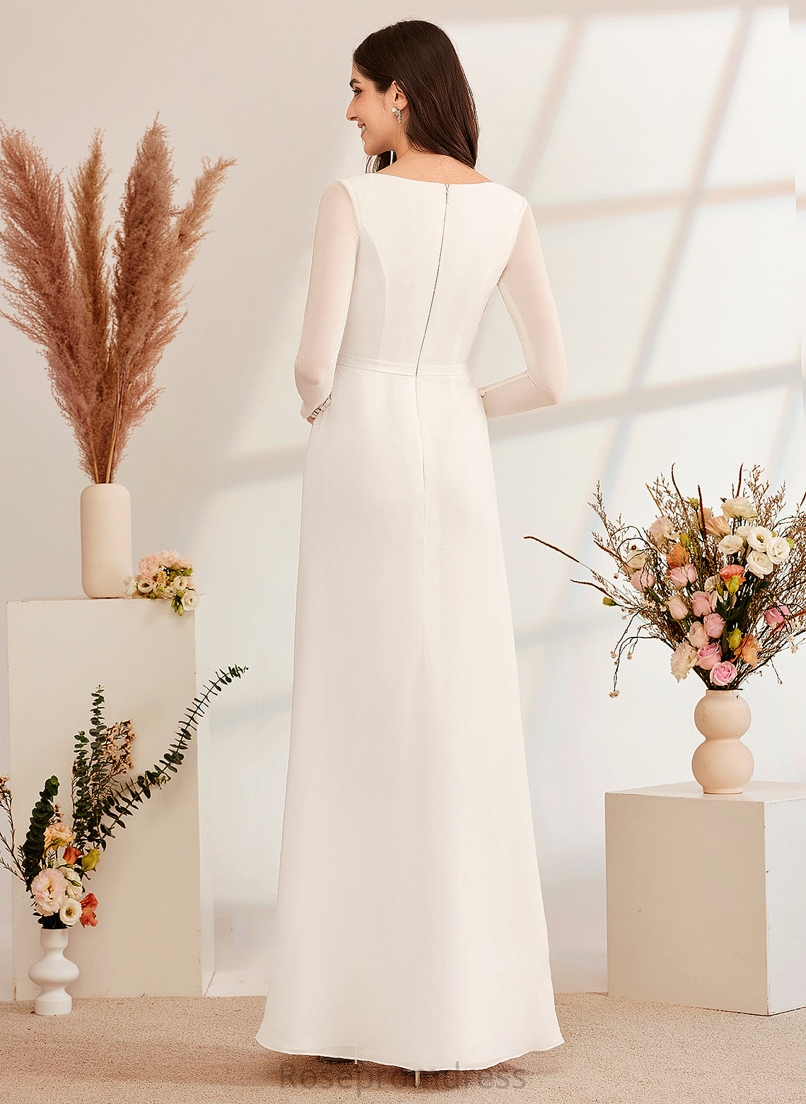 Lace Wedding Dresses With Desirae Bow(s) V-neck Dress Floor-Length Wedding A-Line