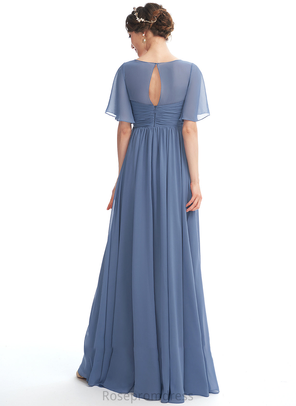 Floor-Length Neckline Embellishment A-Line Ruffle Fabric V-neck Silhouette Length Sarahi Sleeveless A-Line/Princess Bridesmaid Dresses