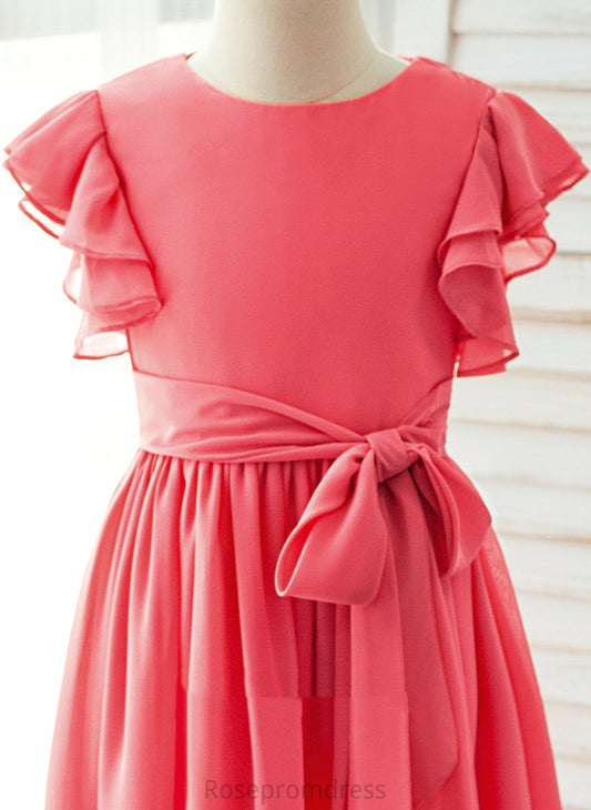 Neck Ankle-length Girl Chiffon - With Flower Girl Dresses Sash A-Line/Princess Louise Sleeves Dress Short Scoop Flower