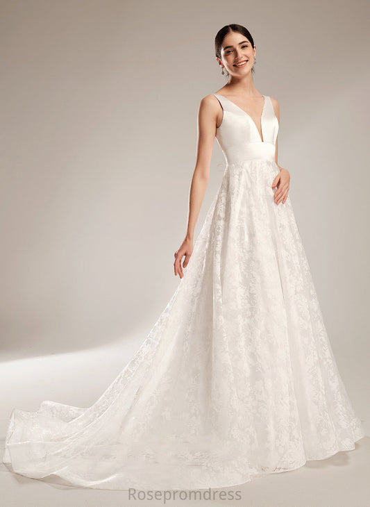 Chapel Wedding Dresses V-neck Ball-Gown/Princess Train Dress Aiyana Wedding
