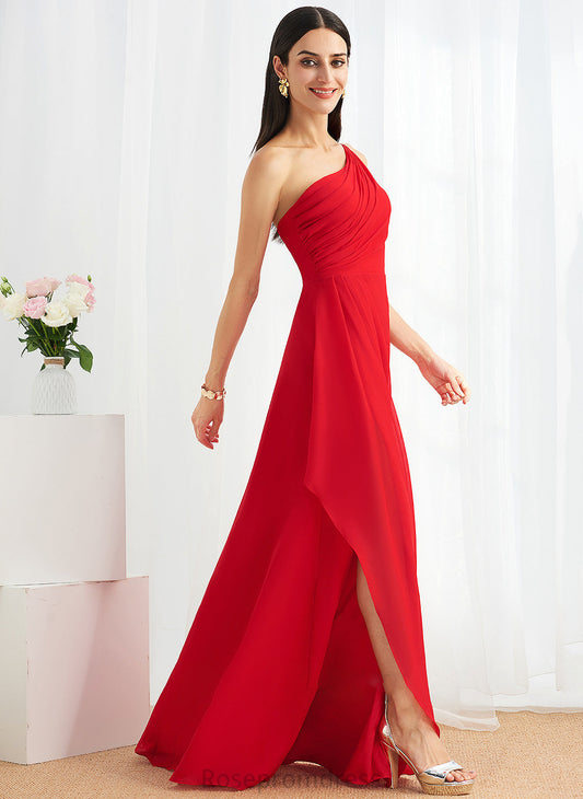 Fabric Length Neckline Embellishment Silhouette SplitFront Floor-Length One-Shoulder Ruffle A-Line Cristina Bridesmaid Dresses