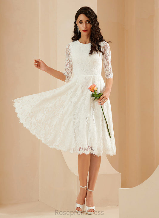 A-Line Wedding Dress Knee-Length Scoop Alivia Wedding Dresses Neck Lace