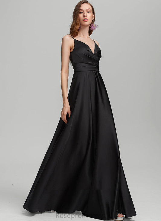 Length Neckline Ruffle V-neck Silhouette A-Line Floor-Length Embellishment Fabric Elise Bridesmaid Dresses